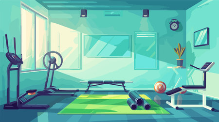 Fitness Inventory Equipment Displayed on Gym Floorのイラスト素材