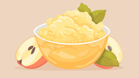 Closeup Shot of Fresh Apple Puree in a Plate Ready for Freezingのイラスト素材