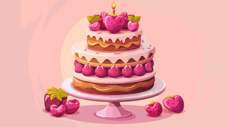 Delectable Birthday Cake Displayed on a Stand with a Vibrant Background