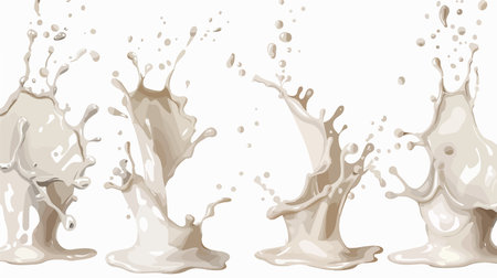 Quadruple Splash of Milk Abstract Art in Pristine White Backgroundのイラスト素材