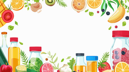 Vitamins E-Rich Skincare Essentials Surround the Frameのイラスト素材