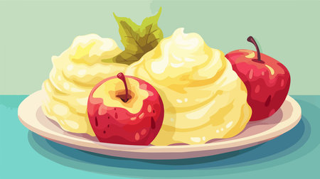 Closeup Shot of Fresh Apple Puree in a Plate Ready for Freezingのイラスト素材