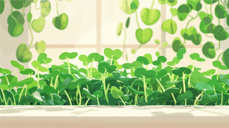 Close-Up of Fresh Organic Microgreens on a White Tableのイラスト素材