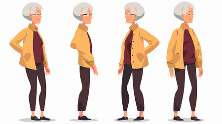 Full-Length Portrait of a Senior Woman Against a White Backgroundのイラスト素材