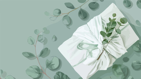 Furoshiki Style Gift Wrapping: Delicately Packed Present in White Fabricのイラスト素材