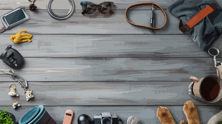 Flat Lay Display of Elegant Dog Collar and Accessoriesのイラスト素材