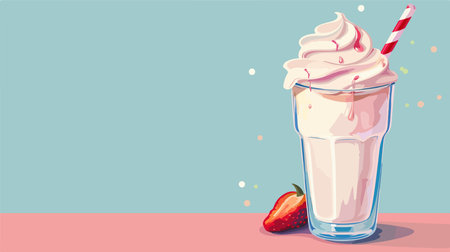 Refreshing Strawberry Milkshake with Copy Space on Vibrant Blue Backgroundのイラスト素材