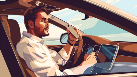 Caricature of a Person on a Phone Call in a Modern Vehicle