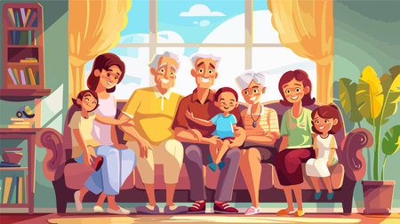 Heartwarming Family Reunion: Generations Connect in Joyful Embraceのイラスト素材