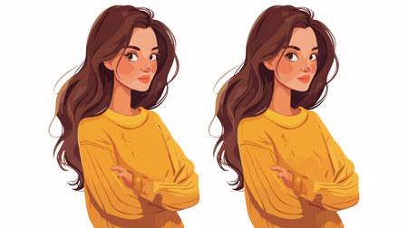 Digital Art: Cheerful Character in Yellow Sweater Against White Backgroundのイラスト素材