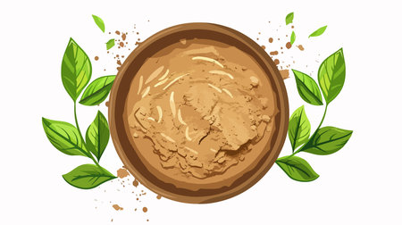 Isolated Top View of Henna Powder in a Bowl on White Backgroundのイラスト素材