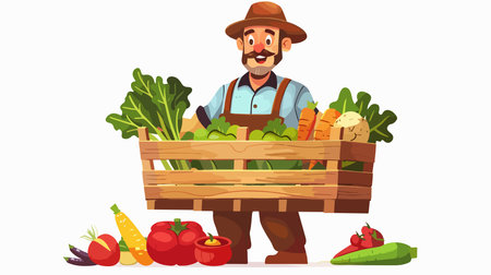 Farmer's Joy: A Bountiful Harvest in a Wooden Crateのイラスト素材