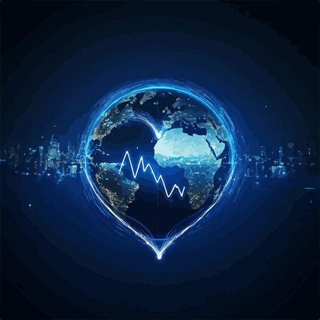 Global Healthcare and Vitality Represented by Heartbeat Line on World Globeのイラスト素材