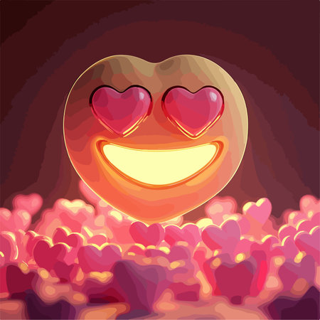 Glowing Smiley Face with Heart Eyes Surrounded by a Glowing Rainbow Auraのイラスト素材