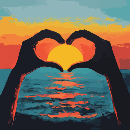 Heart-Shaped Embrace of Nature Against the Sunset's Canvasのイラスト素材