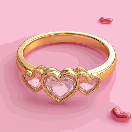 Heart-Shaped Golden Engagement Ring Set on a Delicate Pastel Pink Backgroundのイラスト素材