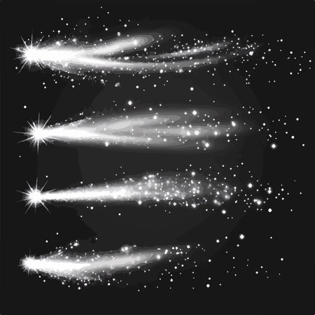 Glowing Lights Flare Explosion and Cosmic Stellar Symphony in the Night Skyのイラスト素材