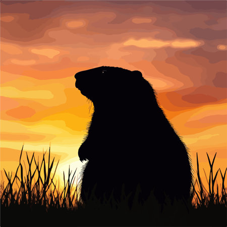 Majestic Silhouette of a Groundhog Basking in the Golden Sunset Skyのイラスト素材