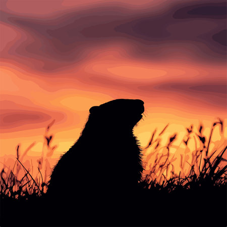 Majestic Silhouette of a Groundhog Basking in the Golden Sunset Skyのイラスト素材