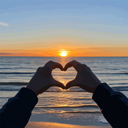 Heart-Shaped Embrace of Nature Against the Sunset's Canvasのイラスト素材
