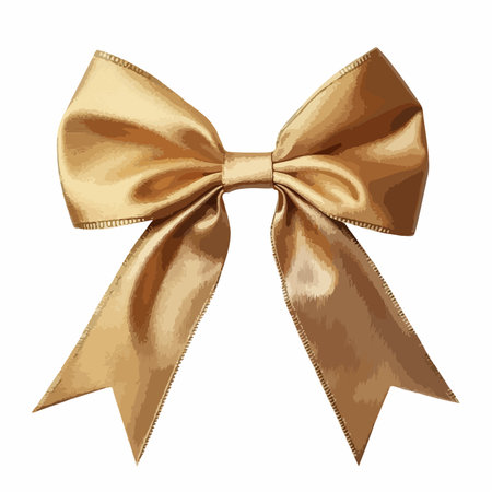 Isolated Golden Ribbon Bow Vector on White Background with Delicate Highlightsのイラスト素材