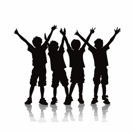 Joyous Silhouettes of Exuberant Boys Embracing Life's Adventuresのイラスト素材