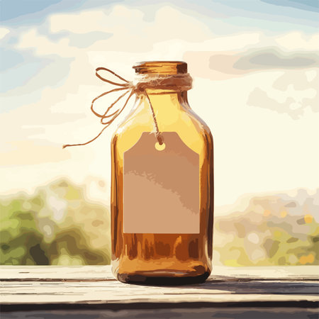 Blank Glass Bottle with Tag and Twine Adorned with Sunlightのイラスト素材
