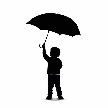 Silhouette of a Joyful Boy Shielded by an Umbrellaのイラスト素材
