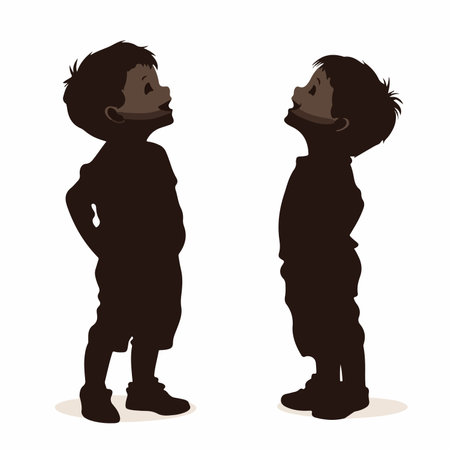 Joyful Silhouettes of Little Boys Playing and Exploringのイラスト素材