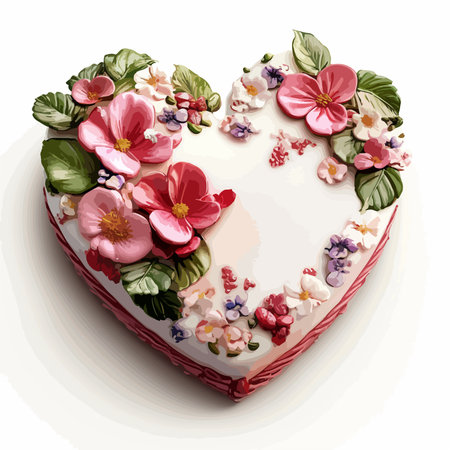 Heart-Shaped Cake with Exquisite Floral Decorations in White