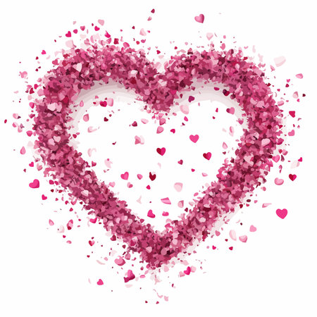 Pink Heart-Shaped Confetti Explosion with Whimsical Swirlsのイラスト素材