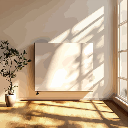 Infrared Heating Panel on Wall with Sunlight Beamsのイラスト素材