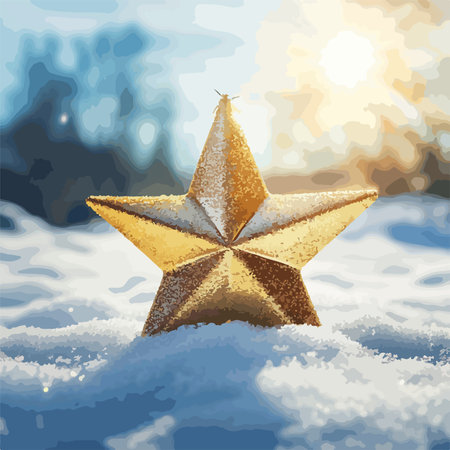 Sparkling Star Ornament Adorns Snowy Winter Scene Under Sunlightのイラスト素材