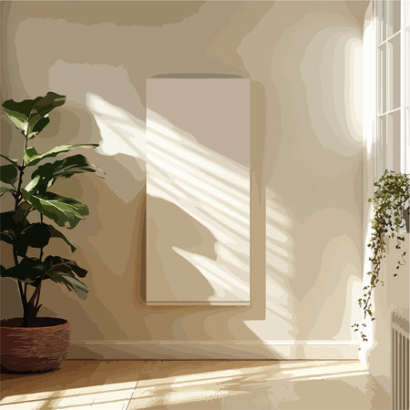 Infrared Heating Panel on Wall with Sunlight Beamsのイラスト素材