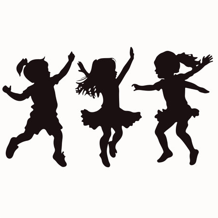 Joyful Children Dancing Together in Silhouettesのイラスト素材