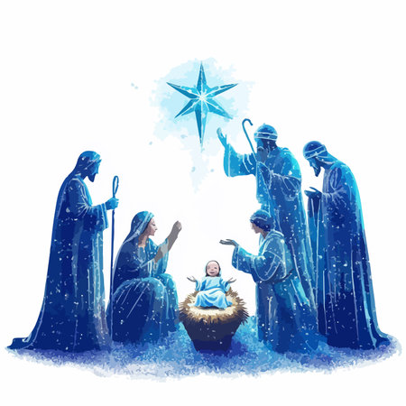 Historically Accurate Nativity Scene with Joseph and the Star of Bethlehemのイラスト素材