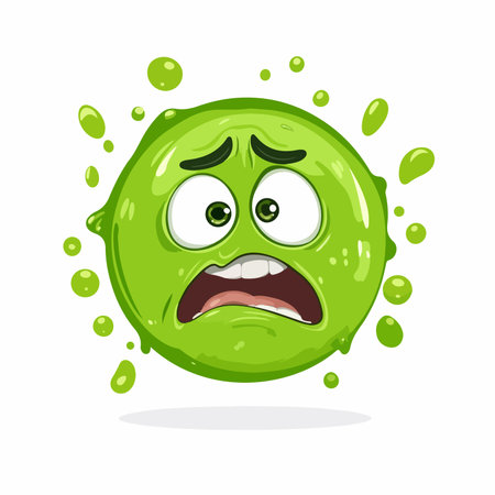 Green Emoji Face Holding Back Nausea with Disgusted Expressionのイラスト素材