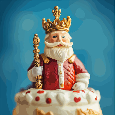 Majestic King Figurine Adorns Miniature Cake Against Tranquil Blue Backgroundのイラスト素材