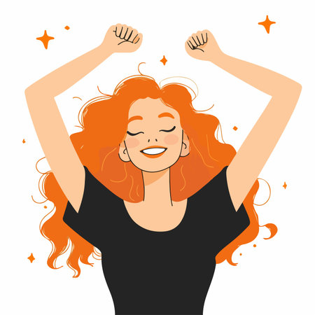 Happy and Free Woman with Vibrant Orange Background
