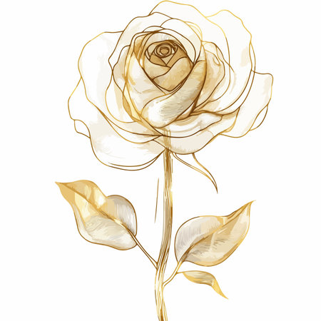 Elegant Golden Line Art Rose Blossom Background for Romantic Designsのイラスト素材
