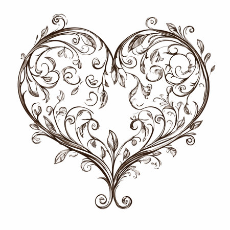 Flourishing Love Heart Embellishments with Intricate Detailsのイラスト素材