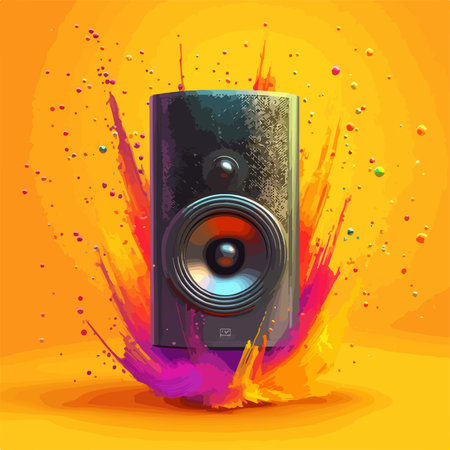 Brightly Colored Loudspeaker Icon with Vibrant Sound Wavesのイラスト素材