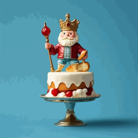 Majestic King Figurine Adorns Miniature Cake Against Tranquil Blue Backgroundのイラスト素材