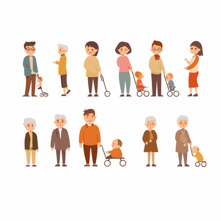 Comprehensive Vector Icon Set Depicting the Life Cycle and Aging Processのイラスト素材