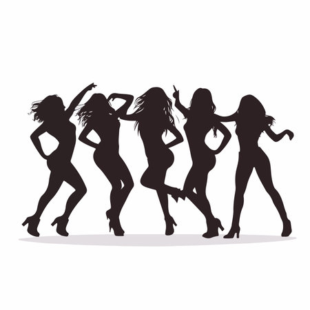 Animated Silhouettes of Joyful Women Dance Celebrationのイラスト素材