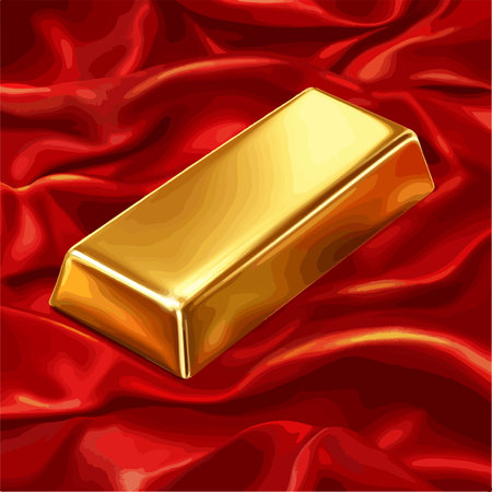 Exquisite Gold Bar Adorned on Luxurious Red Silk for Top-Tier Luxuryのイラスト素材