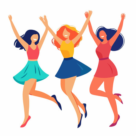 Joyful Female Dance Duo: Embodying Happiness in Motionのイラスト素材