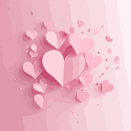 Heart-Shaped Paper Elements Soaring Gracefully on a Vibrant Pink Backgroundのイラスト素材
