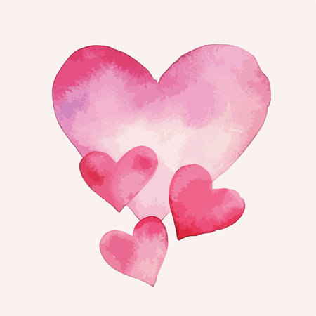 Delicate Pink Watercolor Brushstroke Hearts on a Soft Cream Backgroundのイラスト素材