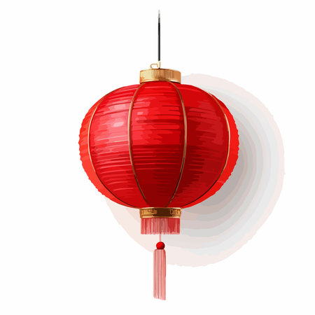 Vibrant Red Chinese Lantern Suspended Against a Pristine White Background
